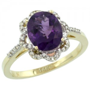 14k Yellow Gold Diamond Halo Amethyst Ring