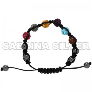 Multi Color Crystal Disco Ball Adjustable Unisex Macrame Bead Bracelet with Hematite Beads