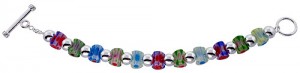 Sterling Silver 8 inch Italian Charm Bracelet with Venetian Beads and Toggle Clasp
