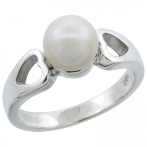 Sterling Silver Double Heart Cut Out Pearl Ring