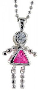 Sterling Silver October Birthstone Baby Brat Girl Pendant with Pink Tourmaline Color Cubic Zirconia