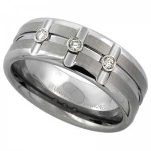 Tungsten Ring with Brilliant Cut Diamonds