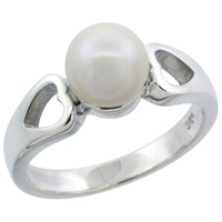 Sterling Silver Double Heart Cut Out Pearl Ring
