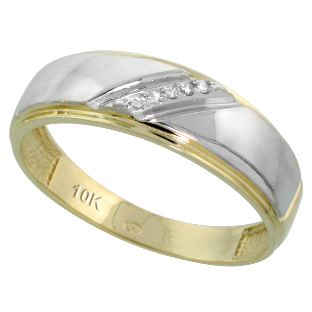 10k Yellow Gold Men's Diamond Wedding Band, 1/4 inch wide