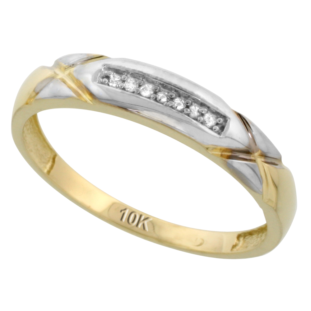 10k Yellow Gold Men's Diamond Wedding Band, 3/16 inch wide