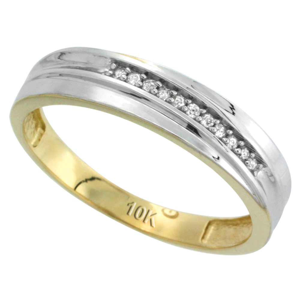 10k Yellow Gold Men's Diamond Wedding Band, 3/16 inch wide
