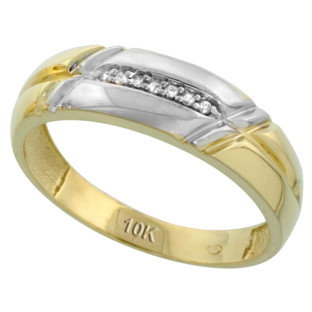 10k Yellow Gold Men's Diamond Wedding Band, 1/4 inch wide