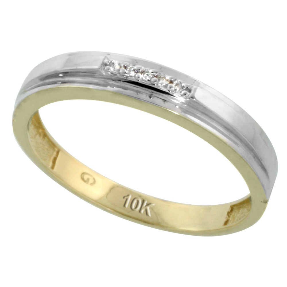 10k Yellow Gold Men's Diamond Wedding Band, 5/32 inch wide