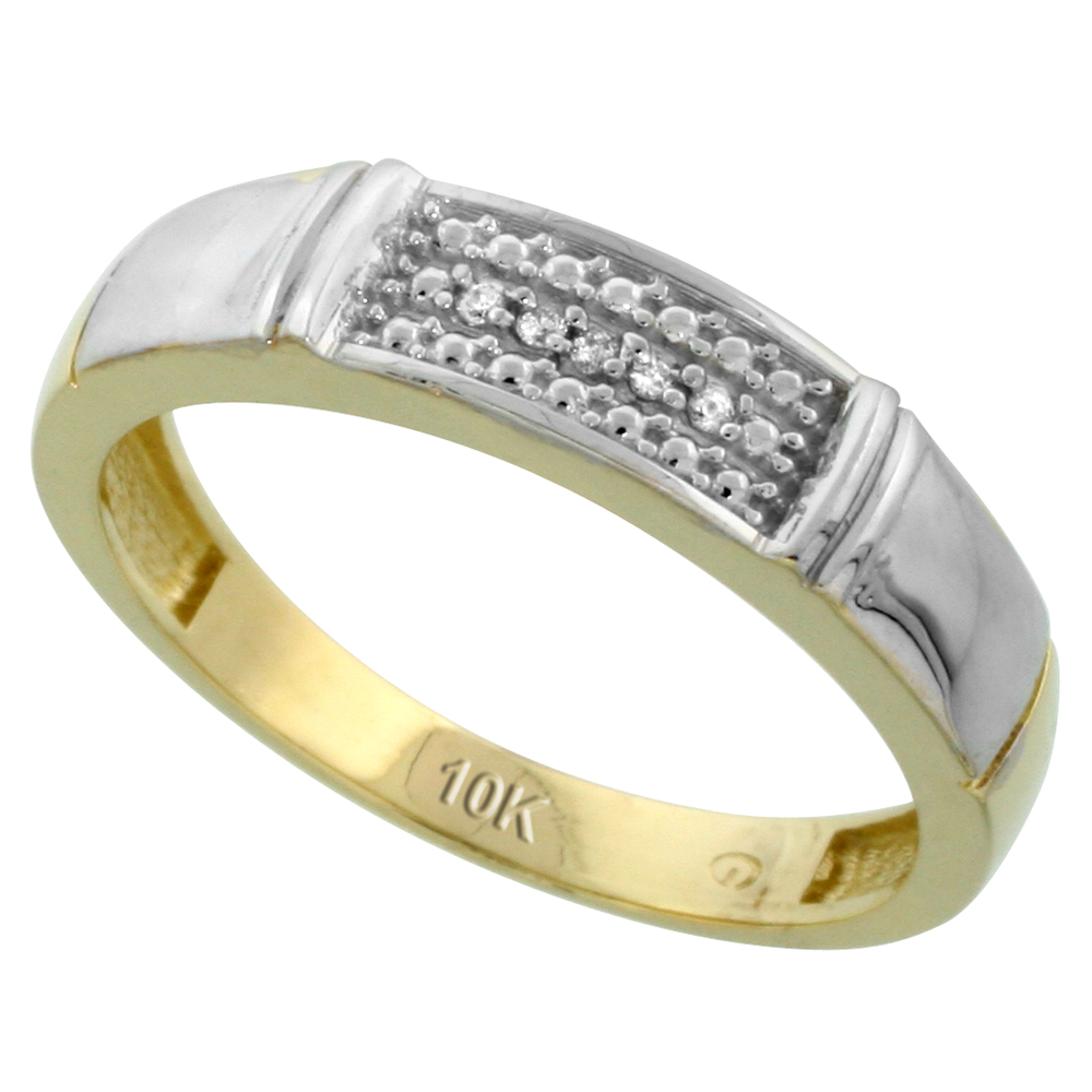 10k Yellow Gold Men's Diamond Wedding Band, 3/16 inch wide