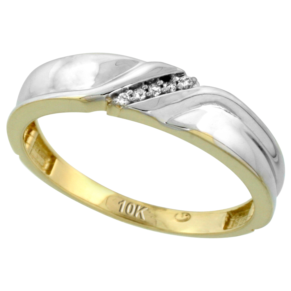 10k Yellow Gold Men's Diamond Wedding Band, 3/16 inch wide