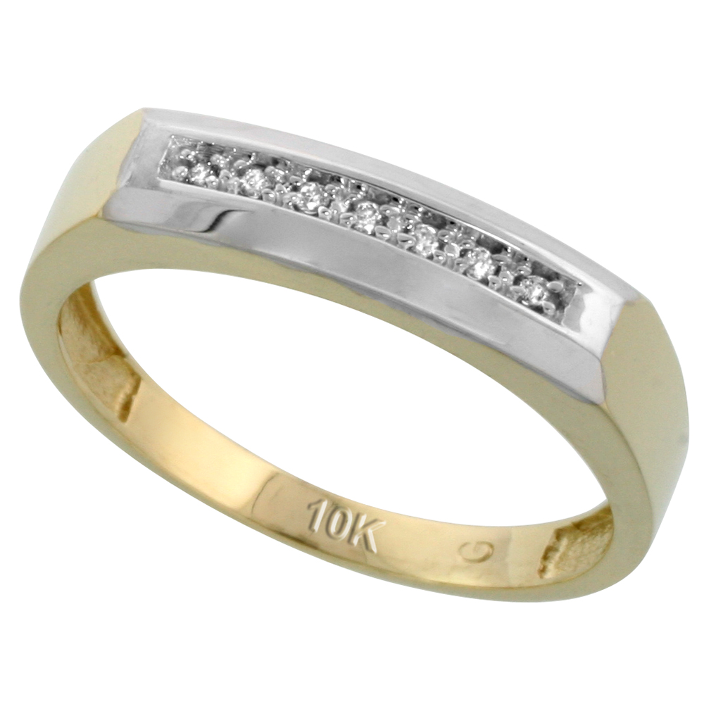 10k Yellow Gold Men's Diamond Wedding Band, 3/16 inch wide