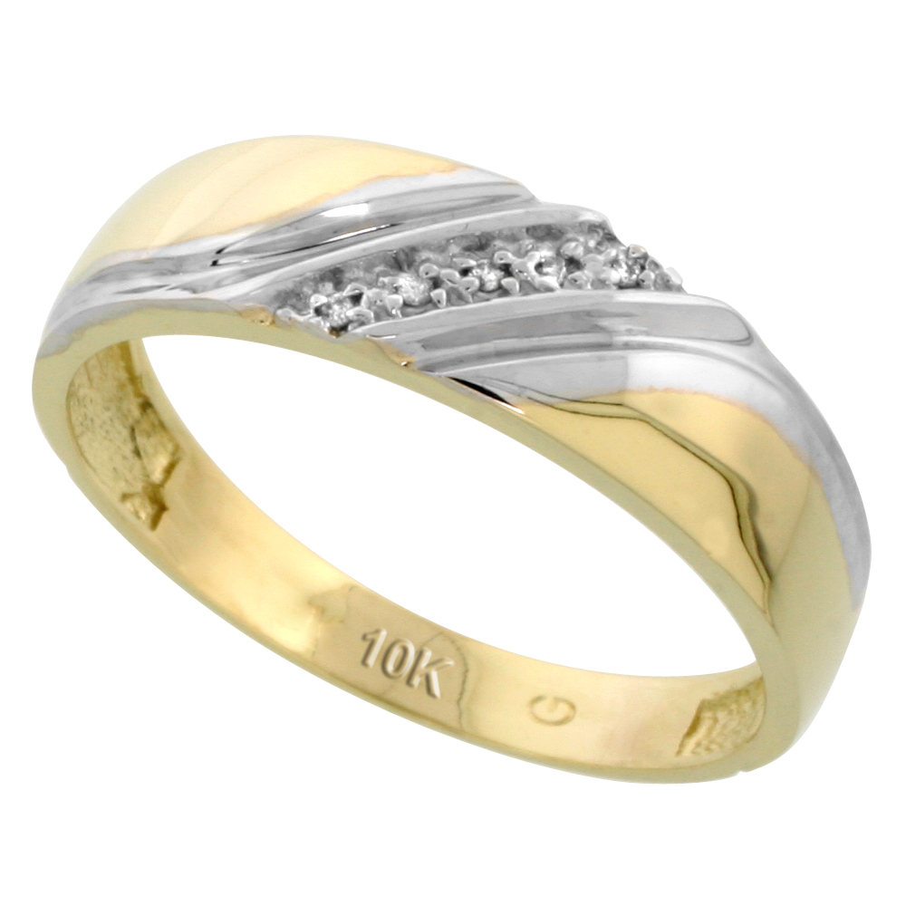 10k Yellow Gold Men's Diamond Wedding Band, 1/4 inch wide