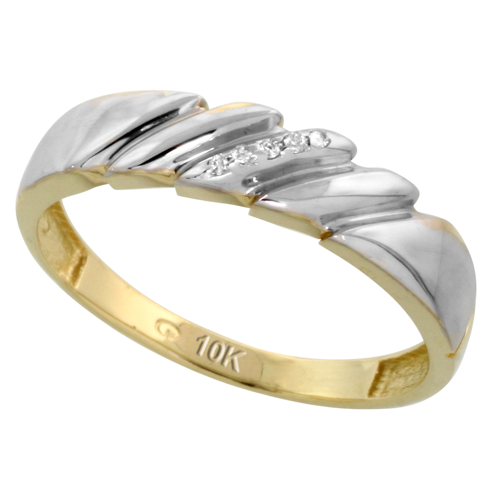 10k Yellow Gold Men's Diamond Wedding Band, 3/16 inch wide