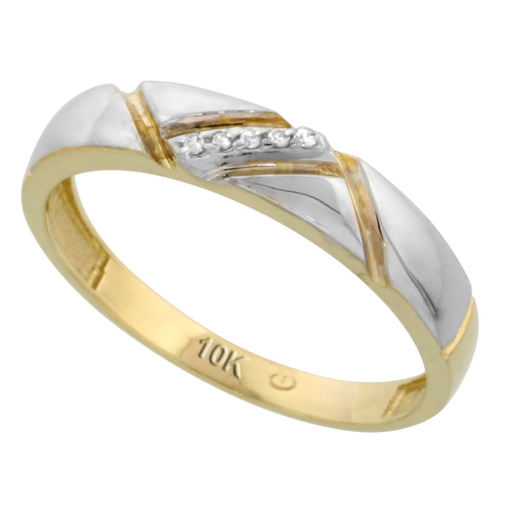 10k Yellow Gold Men's Diamond Wedding Band, 3/16 inch wide
