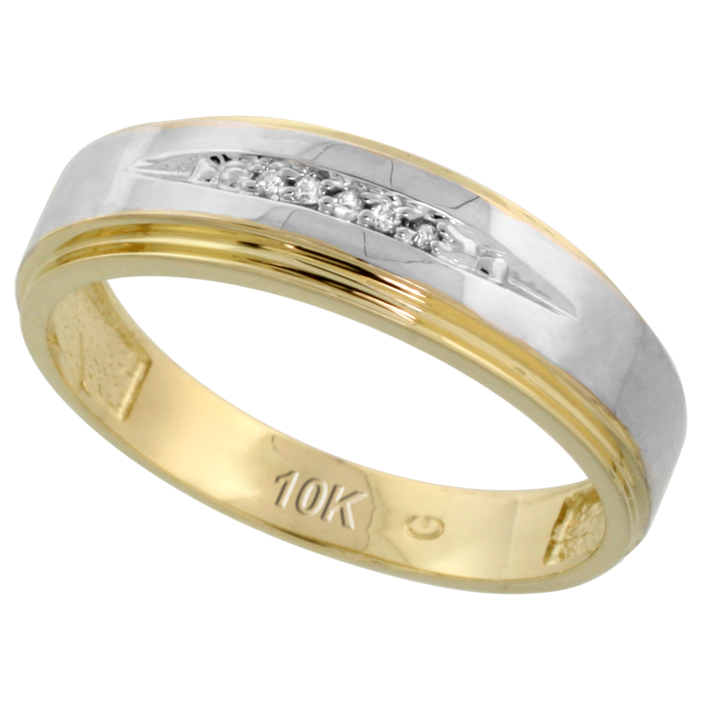 10k Yellow Gold Men's Diamond Wedding Band, 1/4 inch wide