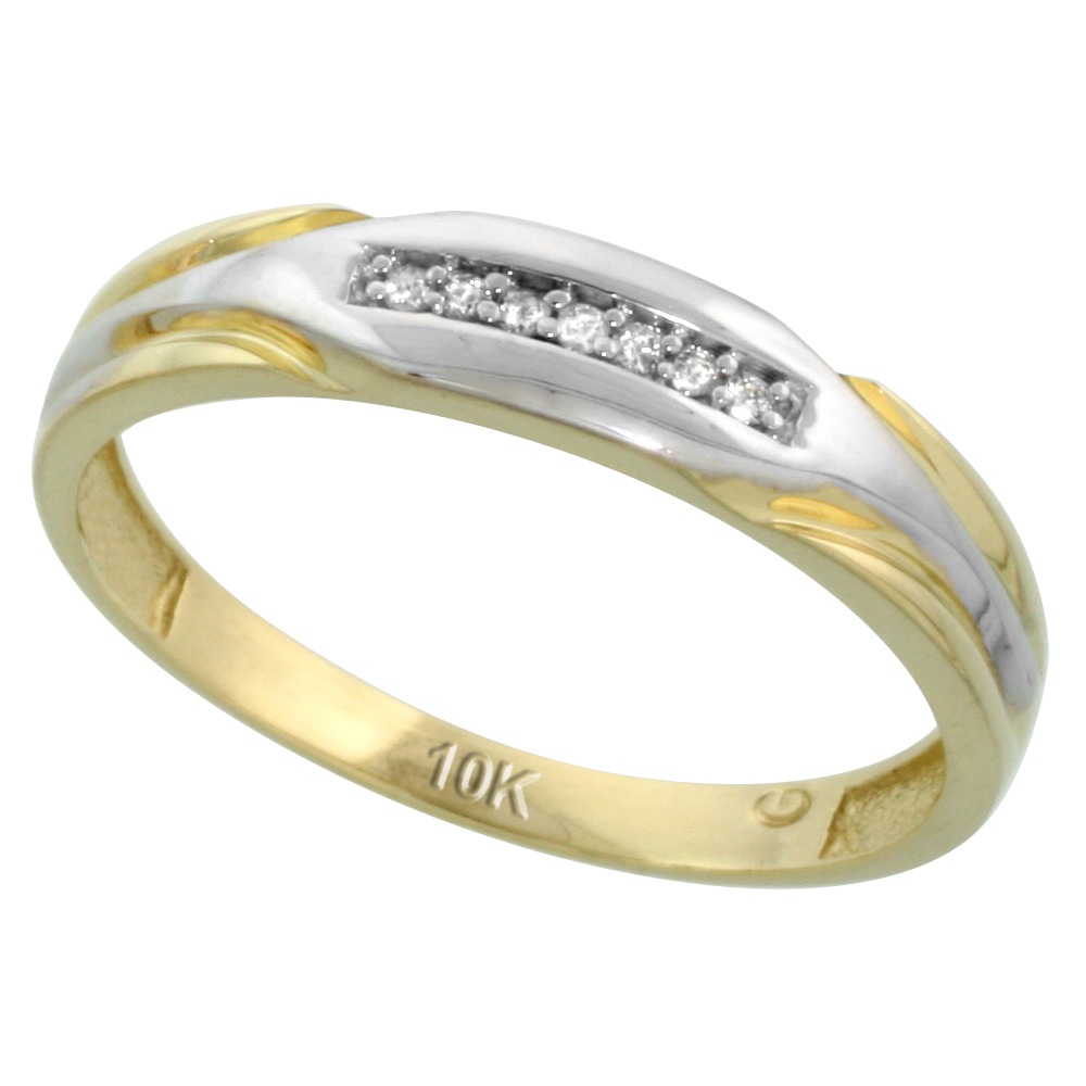 10k Yellow Gold Men's Diamond Wedding Band, 3/16 inch wide