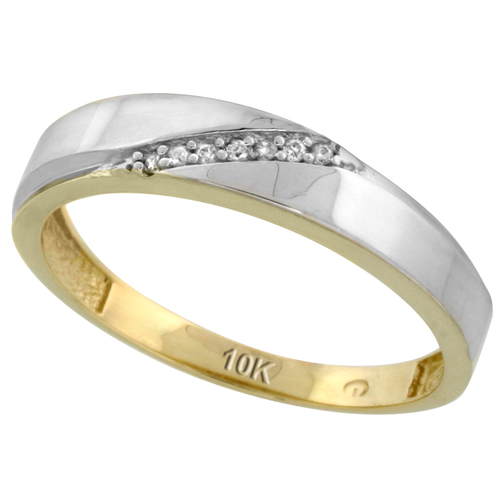 10k Yellow Gold Men's Diamond Wedding Band, 3/16 inch wide
