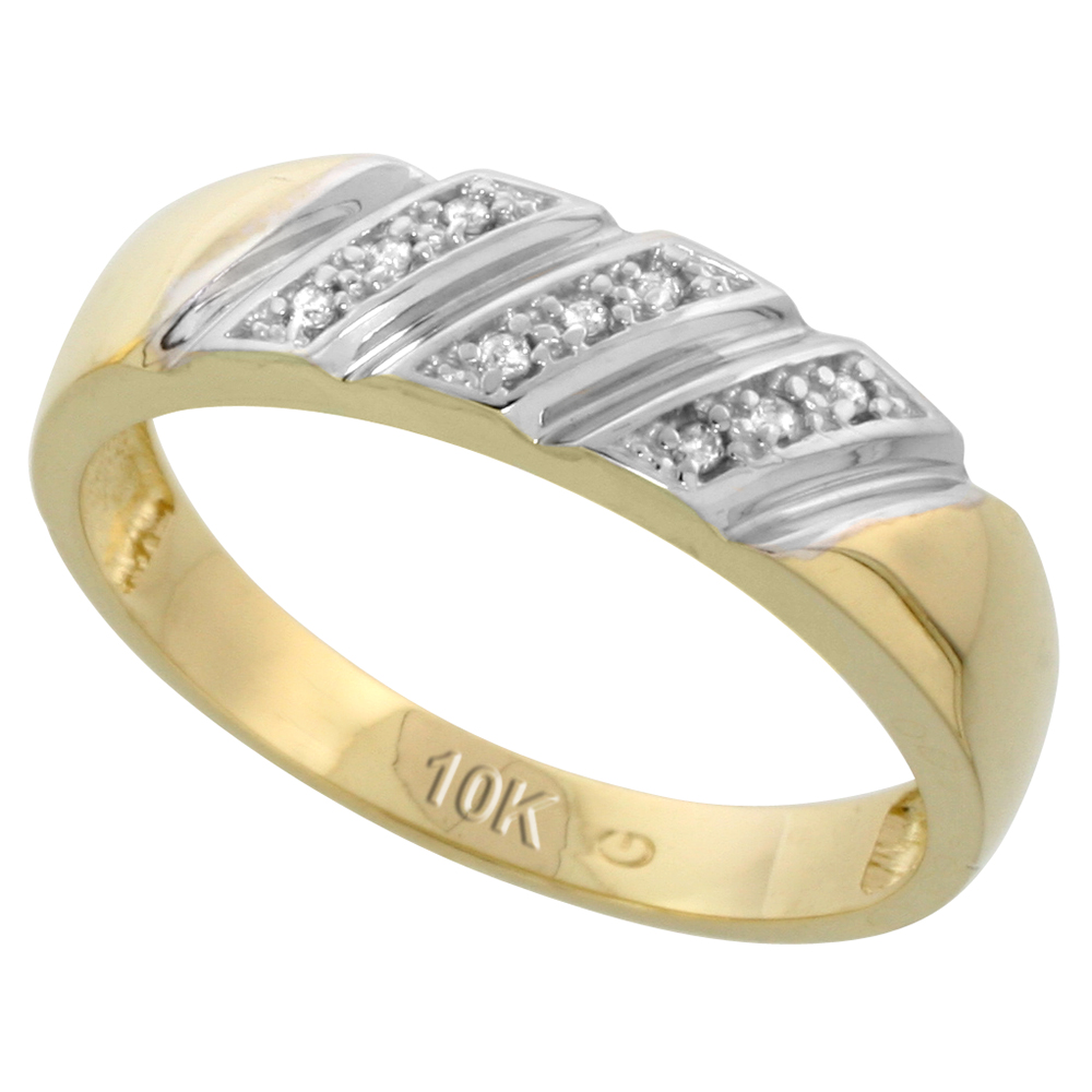 10k Yellow Gold Men's Diamond Wedding Band, 1/4 inch wide