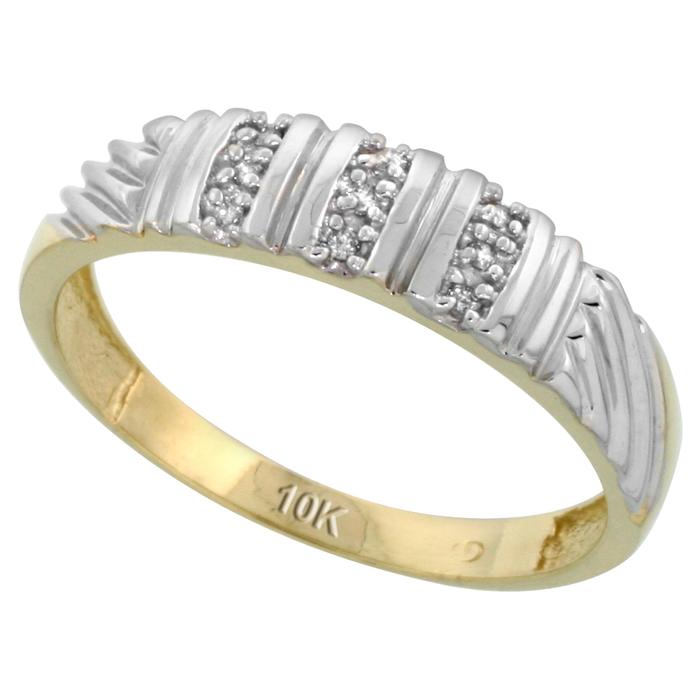 10k Yellow Gold Men's Diamond Wedding Band, 3/16 inch wide