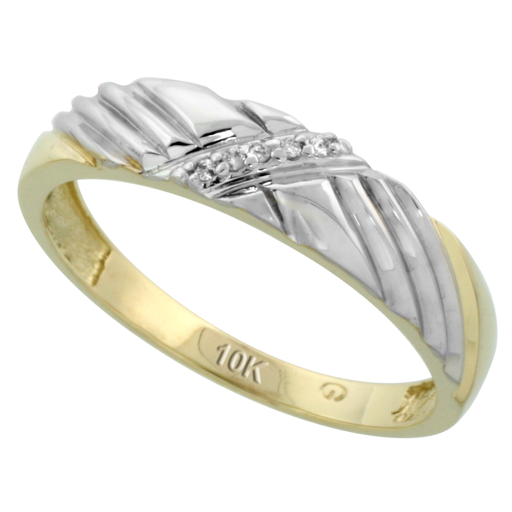 10k Yellow Gold Men's Diamond Wedding Band, 3/16 inch wide