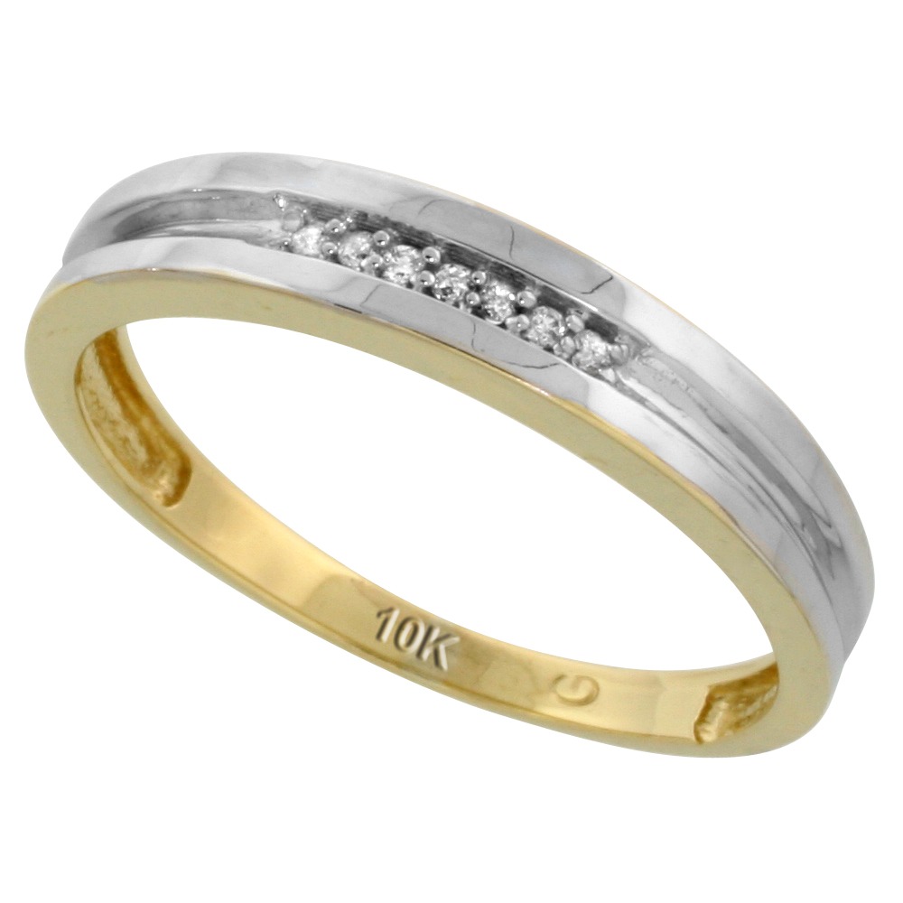 10k Yellow Gold Men's Diamond Wedding Band, 5/32 inch wide