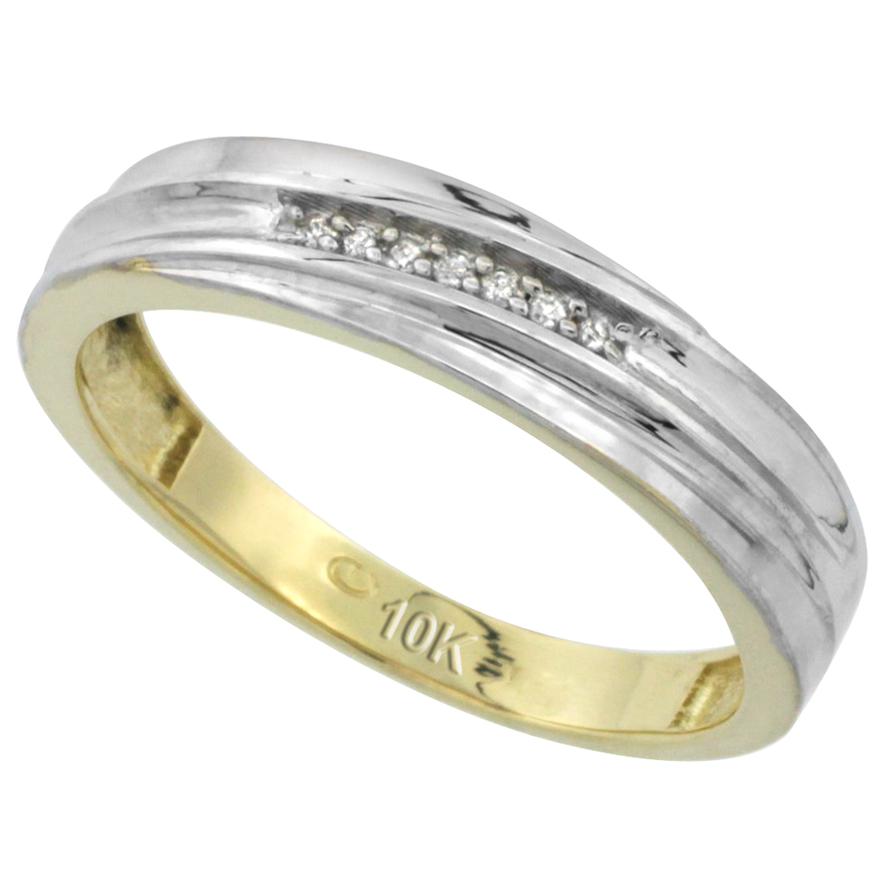 10k Yellow Gold Men's Diamond Wedding Band, 3/16 inch wide