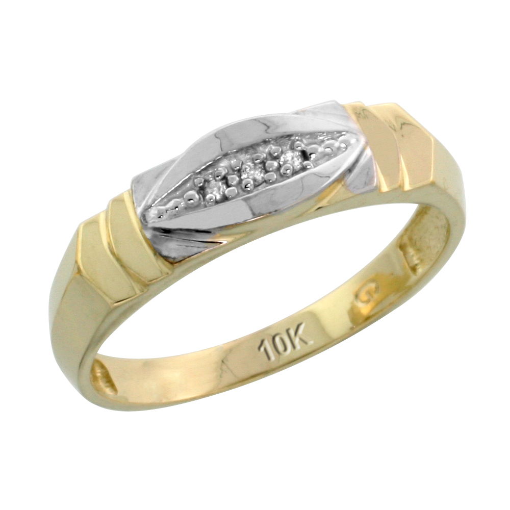 10k Yellow Gold Men's Diamond Wedding Band, 1/4 inch wide