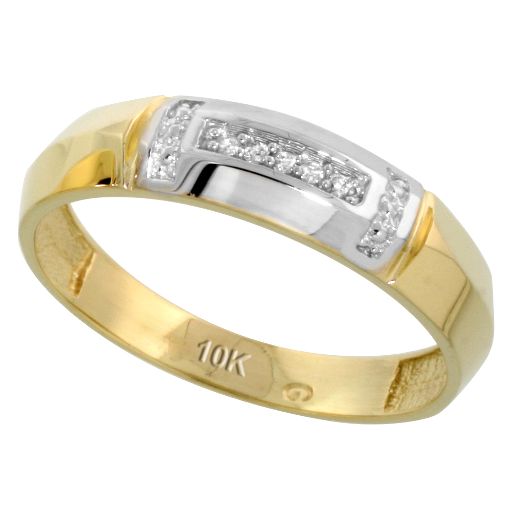 10k Yellow Gold Men's Diamond Wedding Band, 7/32 inch wide