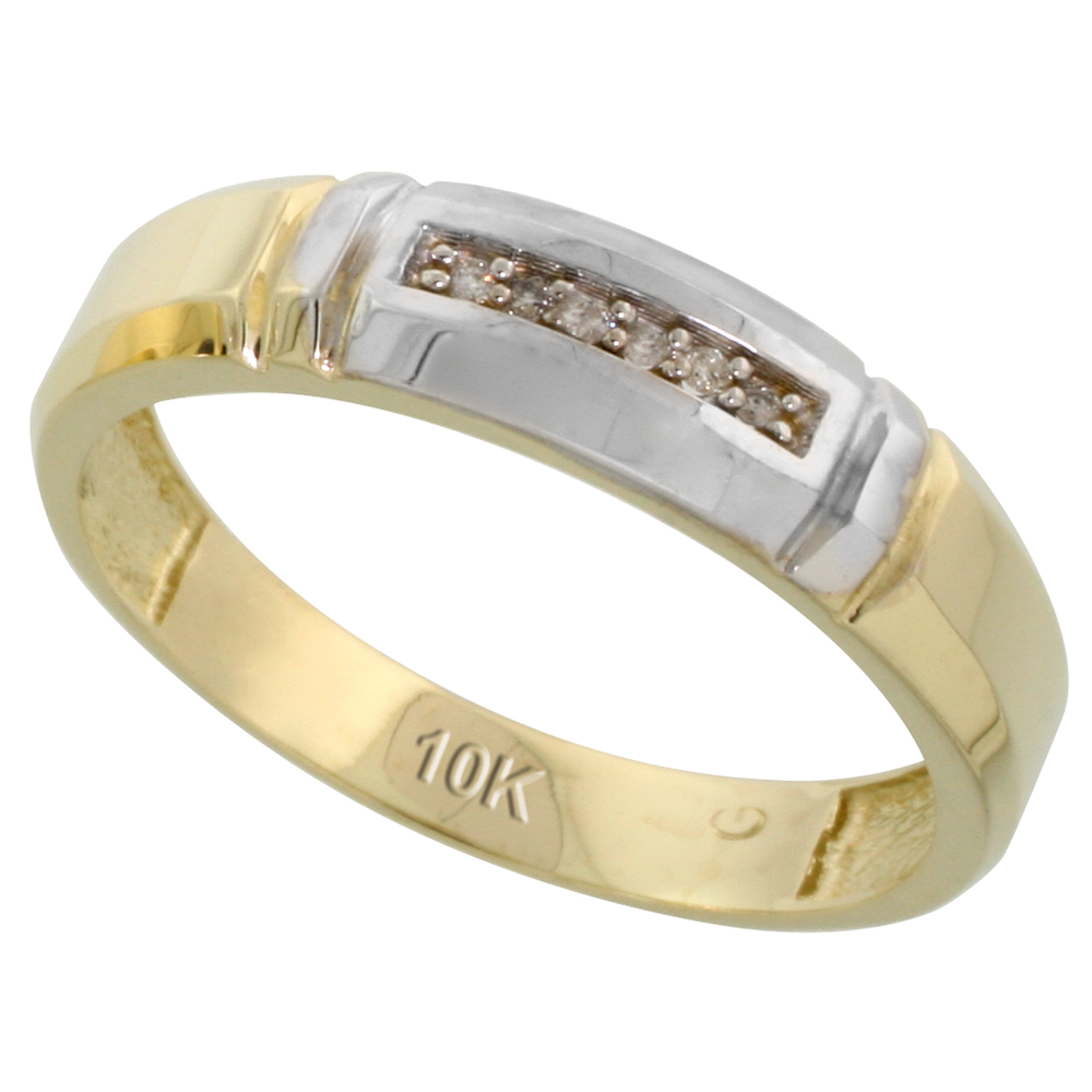 10k Yellow Gold Men's Diamond Wedding Band, 7/32 inch wide
