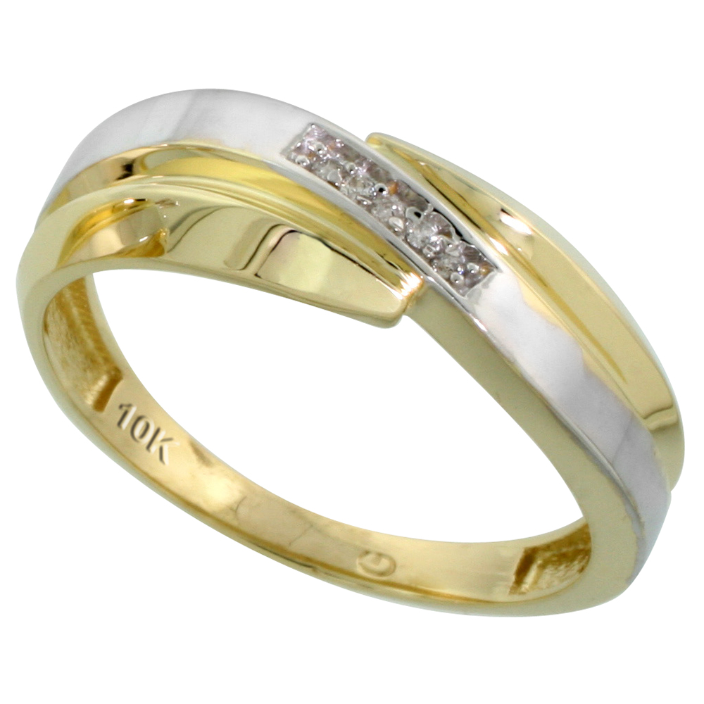 10k Yellow Gold Men's Diamond Wedding Band, 9/32 inch wide