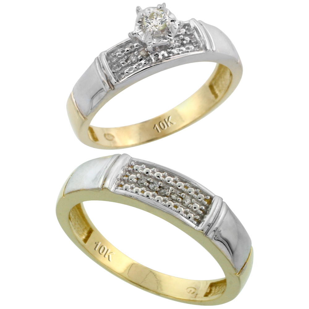 10k Yellow Gold 2-Piece Diamond wedding Engagement Ring Set for Him and Her, 4.5mm & 5mm wide