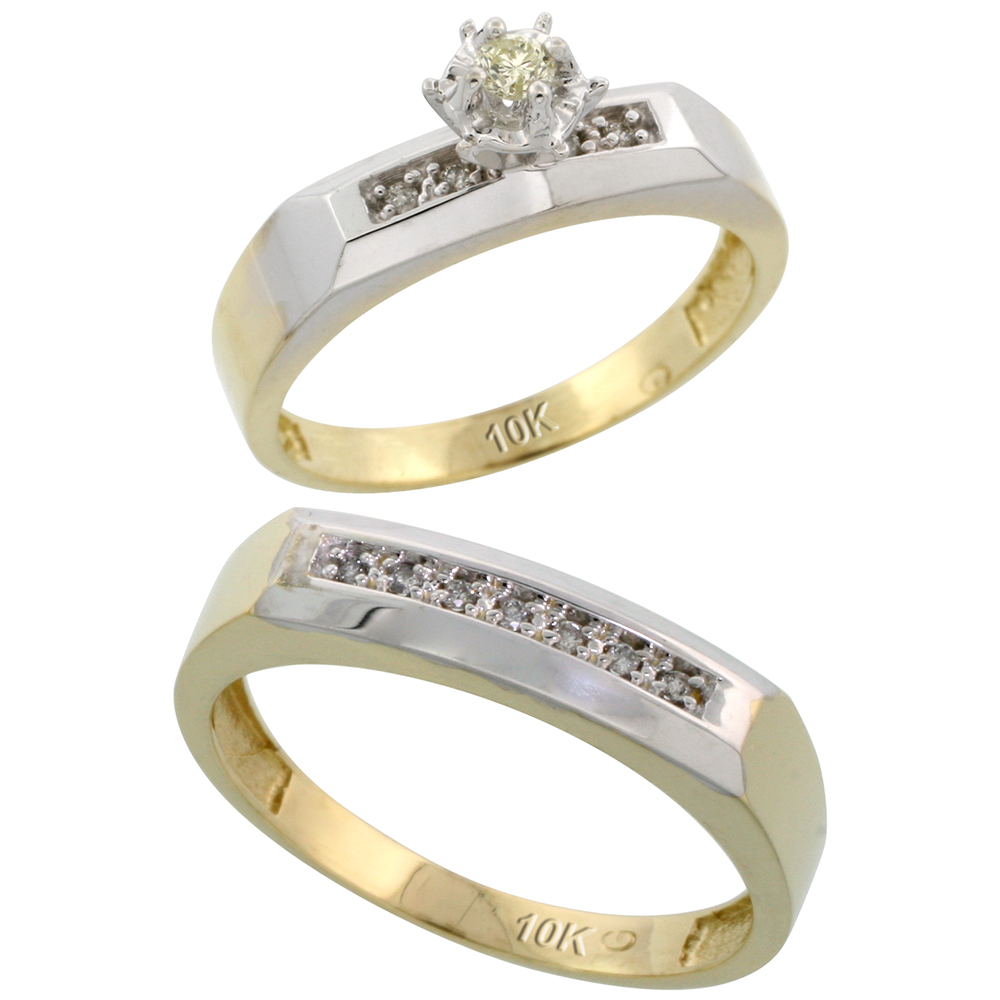 10k Yellow Gold 2-Piece Diamond wedding Engagement Ring Set for Him and Her, 4.5mm & 5mm wide