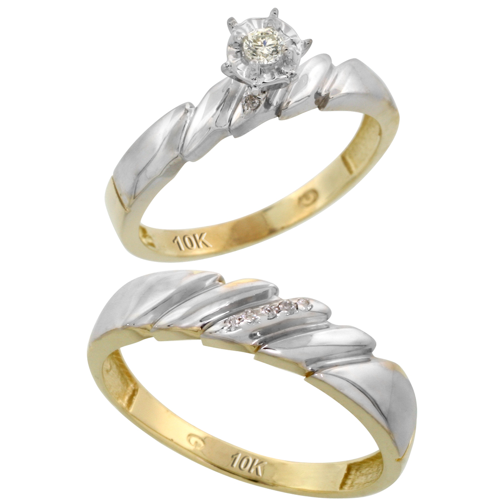 10k Yellow Gold 2-Piece Diamond wedding Engagement Ring Set for Him and Her, 4mm & 5mm wide