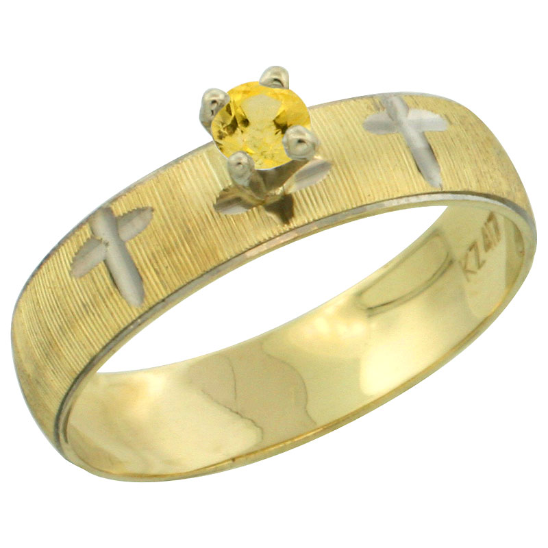 10k Gold Ladies' Solitaire 0.25 Carat Yellow Sapphire Engagement Ring Diamond-cut Pattern Rhodium Accent, 3/16 in. (4.5mm) wide,