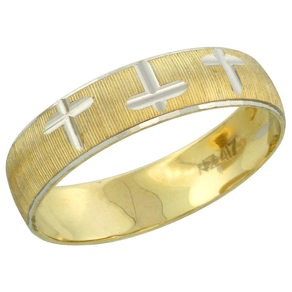 10k Gold Ladies' Wedding Band Ring Diamond-cut Pattern Rhodium Accent, 3/16 in. (4.5mm) wide, Sizes 5 - 10