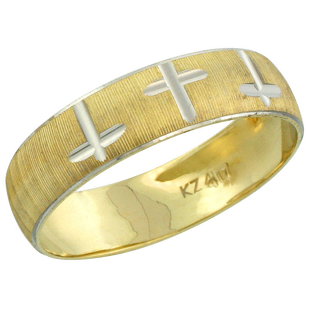 10k Gold Men's Wedding Band Ring Diamond-cut Pattern Rhodium Accent, 7/32 in. (5.5mm) wide, Sizes 8 - 14