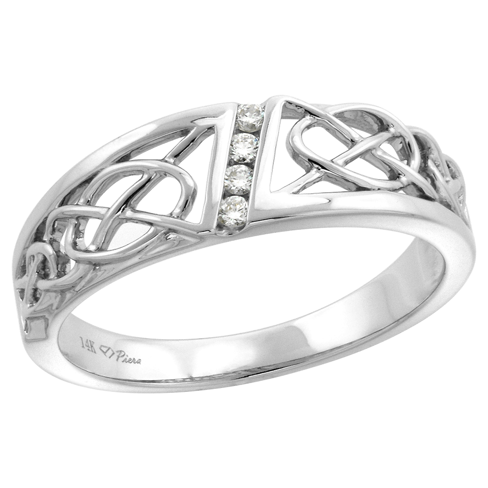 14k White Gold Genuine Diamond Celtic Knot Wedding Band for Men 7mm 0.08 ct, size 8-14