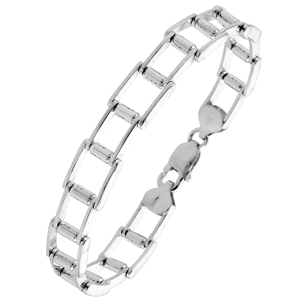 Sterling Silver Binario Bar Railroad Bracelet (Available in 8 in. & 9 in.), 3/8 in. (10 mm) wide