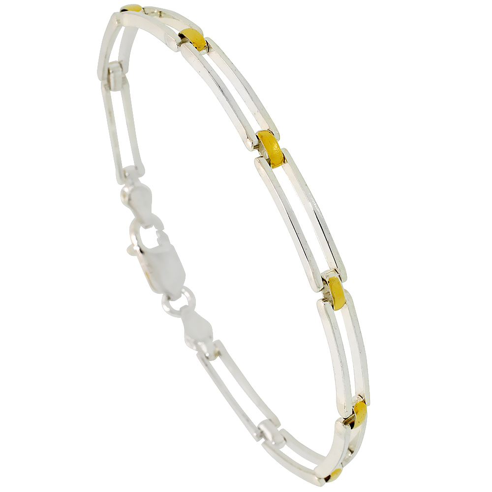 Sterling Silver Cut Out Bar Link Bracelet w/ Gold Finish (Available in 7 in. & 8 in.), 3/16 in. (4.5 mm) wide