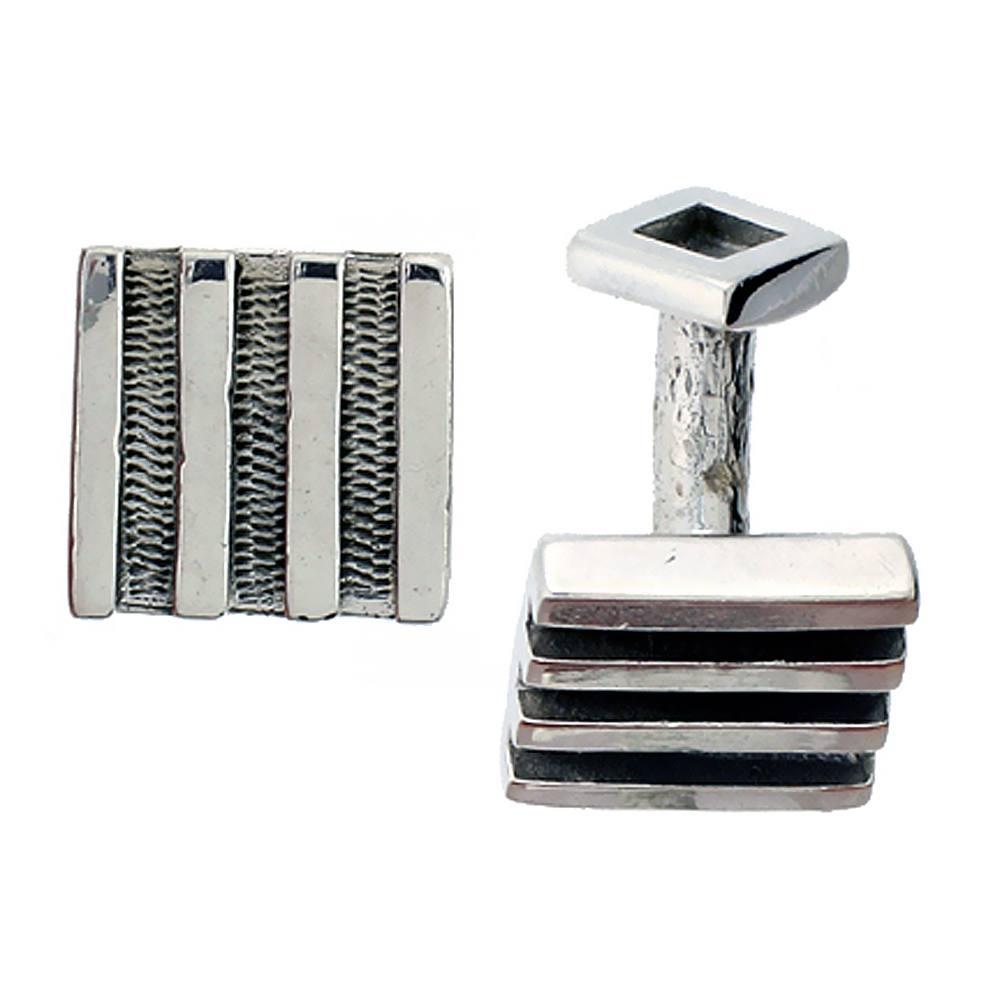 Sterling Silver Striped Cufflinks Square, 1/2 inch wide