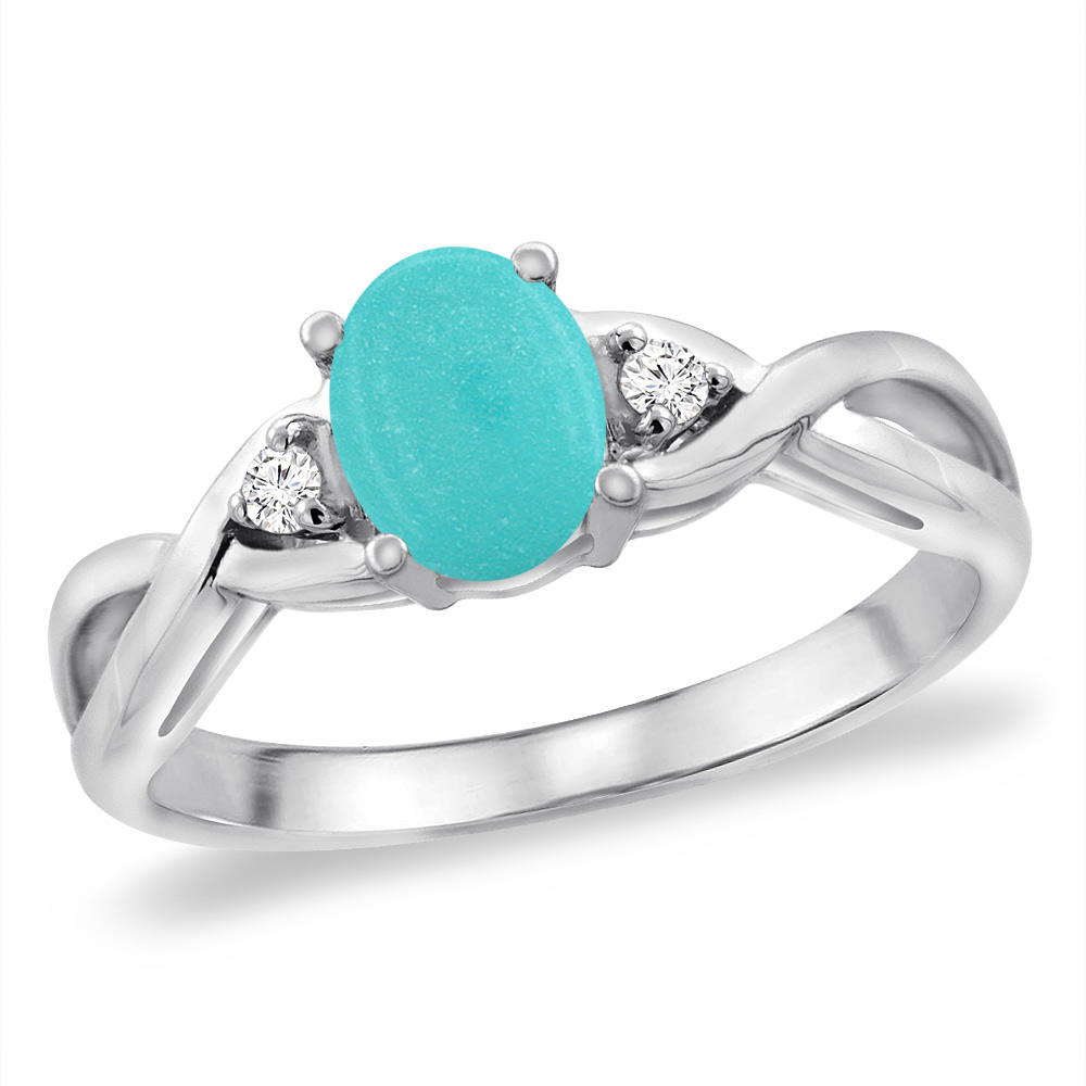 14K White Gold Diamond Natural Turquoise Infinity Engagement Ring Oval 7x5 mm, sizes 5 -10