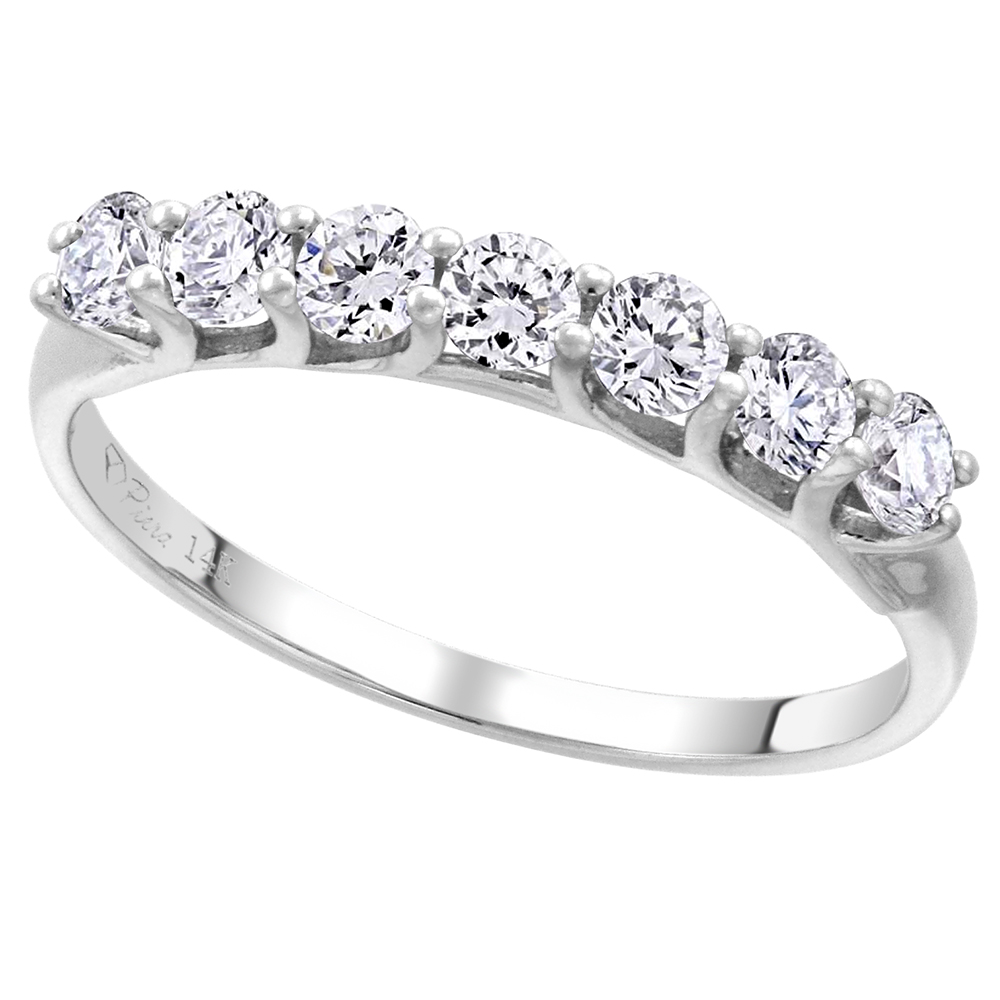 14k White Gold 7-Stone Genuine Diamond Wedding Band Round Brilliant-cut 0.60 cttw 2.7mm, size 5-10