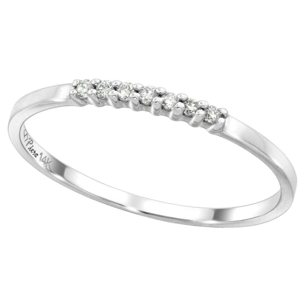 14k White Gold 7-Stone Genuine Diamond Wedding Band Stackable Round Brilliantcut 0.08 cttw 1.3mm,size5-10