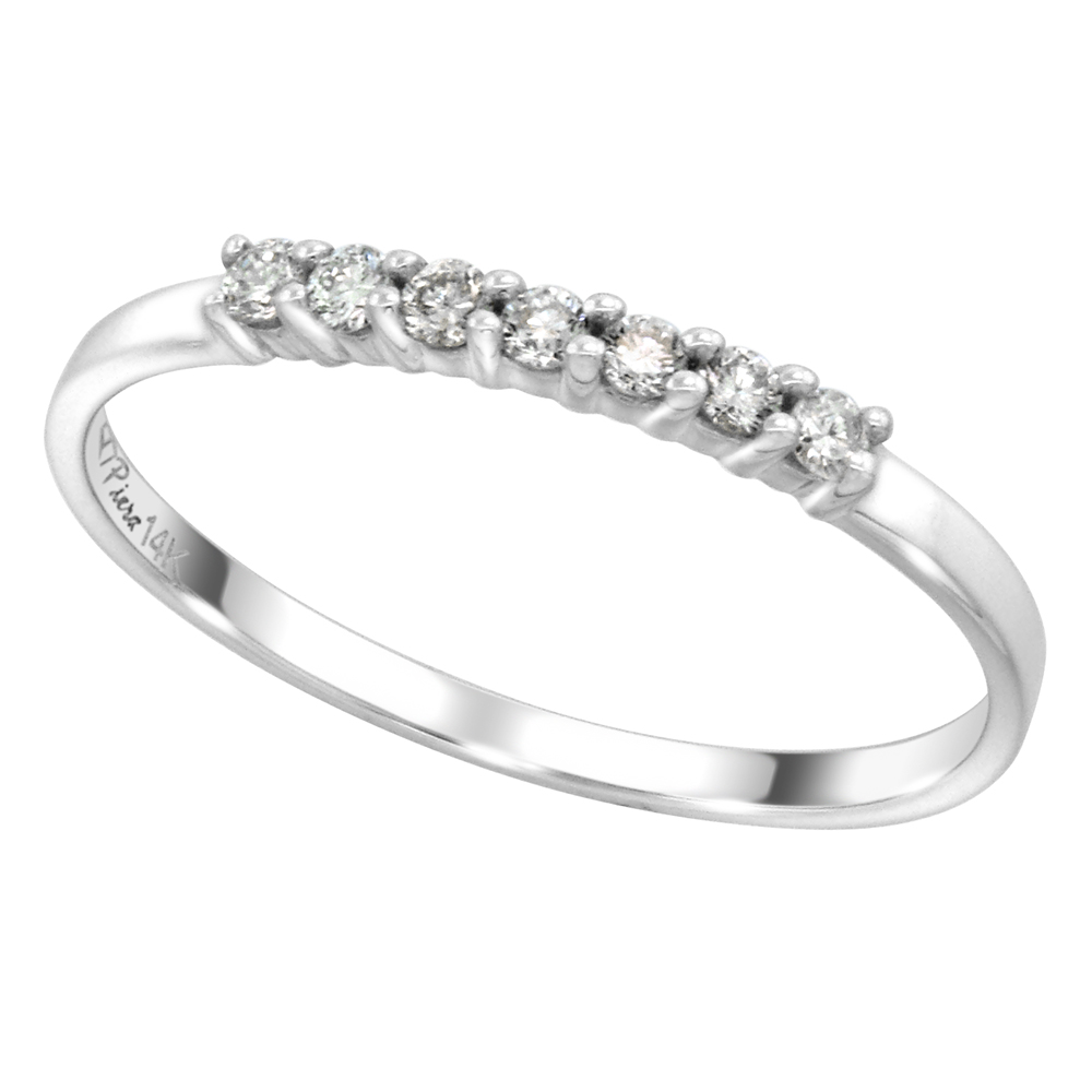 14k White Gold 7-Stone Genuine Diamond Wedding Band Stackable Round Brilliantcut 0.17 cttw 1.7mm,size5-10