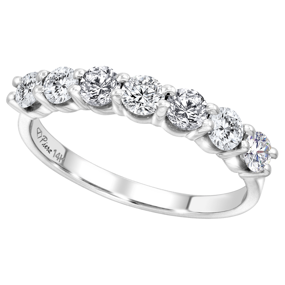 14k White Gold 7-Stone Genuine Diamond Wedding Band Round Brilliant cut 1.8 cttw 4.1mm, size 5-10