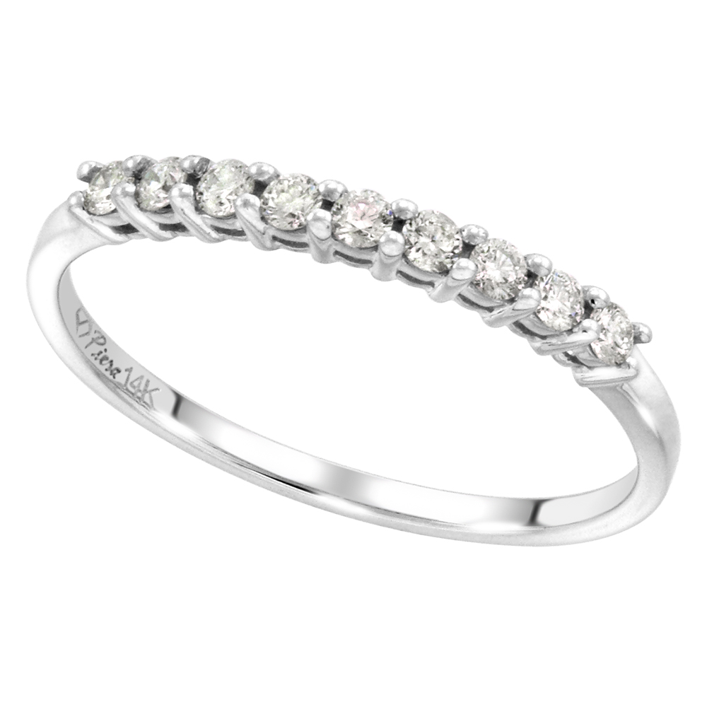 14k White Gold 9-Stone Genuine Diamond Wedding Band Round Brilliant cut 0.25 cttw 1.8mm, size 5 -10