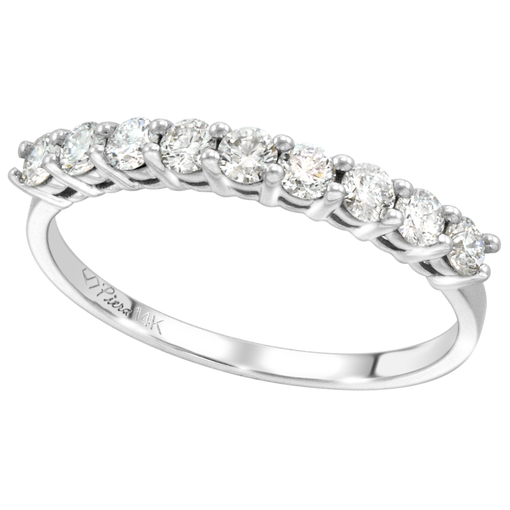 14k White Gold 9-Stone Genuine Diamond Wedding Band Round Brilliant cut 0.62 cttw 2.5mm, size 5 - 10