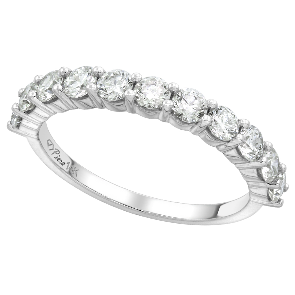 14k White Gold 1.3cttw Genuine Diamond 11-Stone Wedding Band Round Brilliant Cut 3mm, size 5-10
