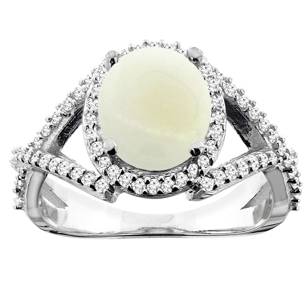14K White/Yellow/Rose Gold Natural Opal Ring Oval 9x7mm Diamond Accent, sizes 5 - 10