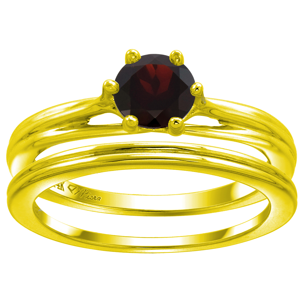 14k Yellow Gold Genuine Garnet Solitaire Engagement 2pc Ring Set Round 6mm,size 5-10